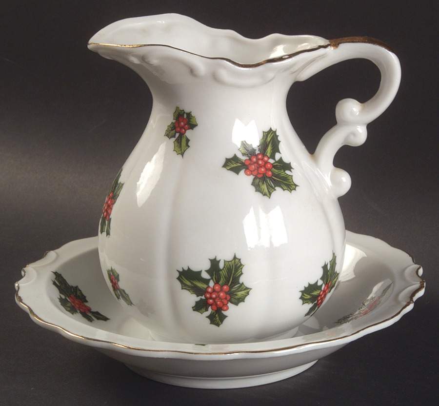Holly Small Pitcher & Bowl Set by Lefton-1