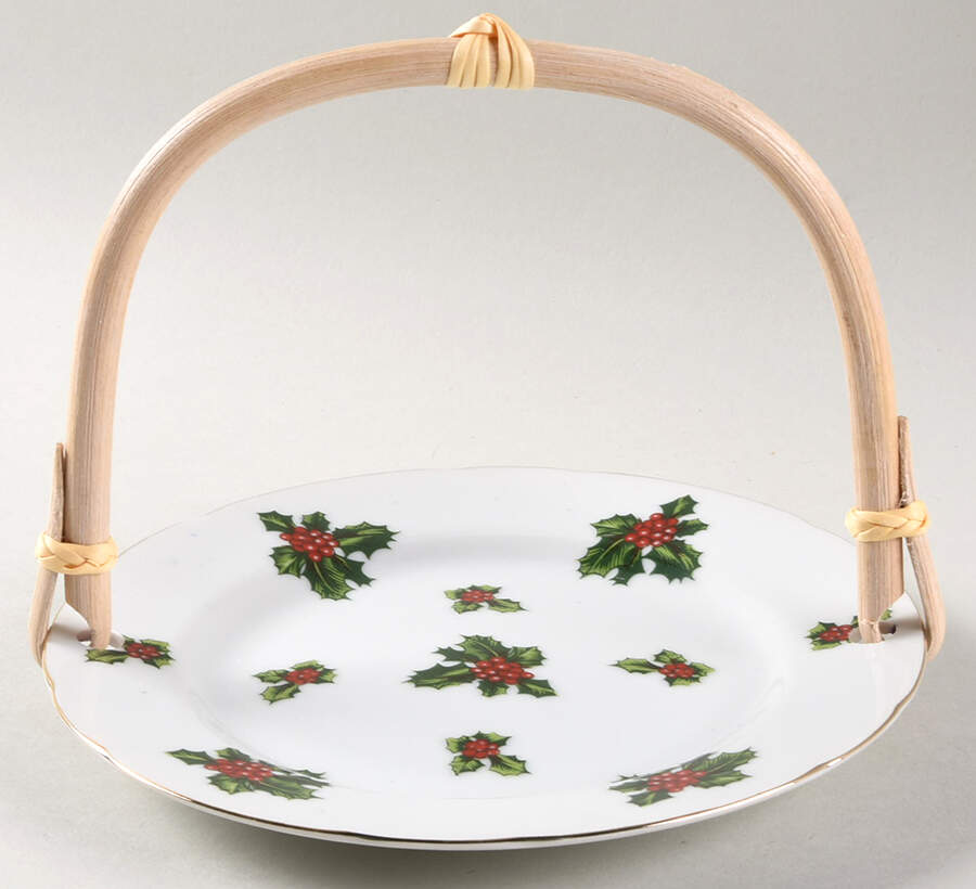 Holly 5 3/8"-5 5/8" Bamboo Handled Serving Plate  HC by Lefton-1