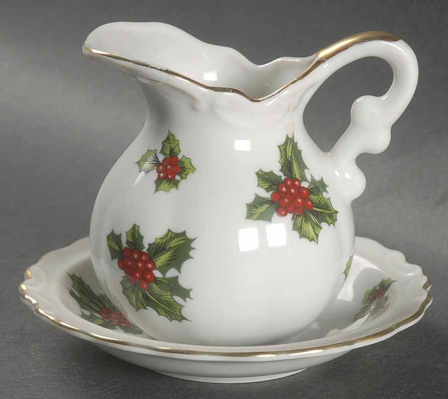 Holly Small Pitcher & Bowl Set by Lefton-1