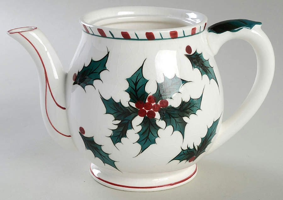Holly Candy Cane Teapot No Lid by Lefton-1