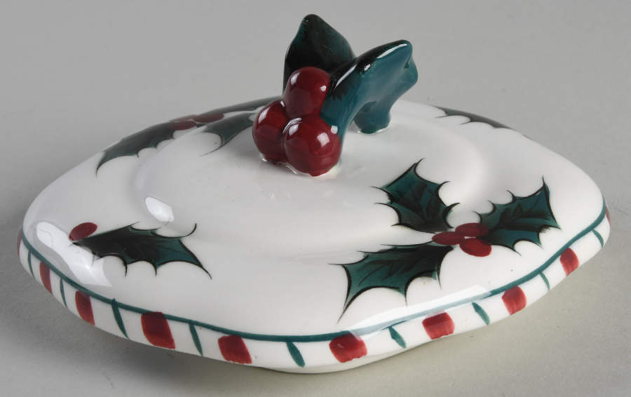 Holly Candy Cane Lid for Candy Jar by Lefton-1