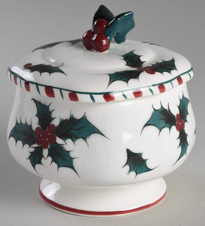 Holly Candy Cane Candy Jar & Lid by Lefton-1