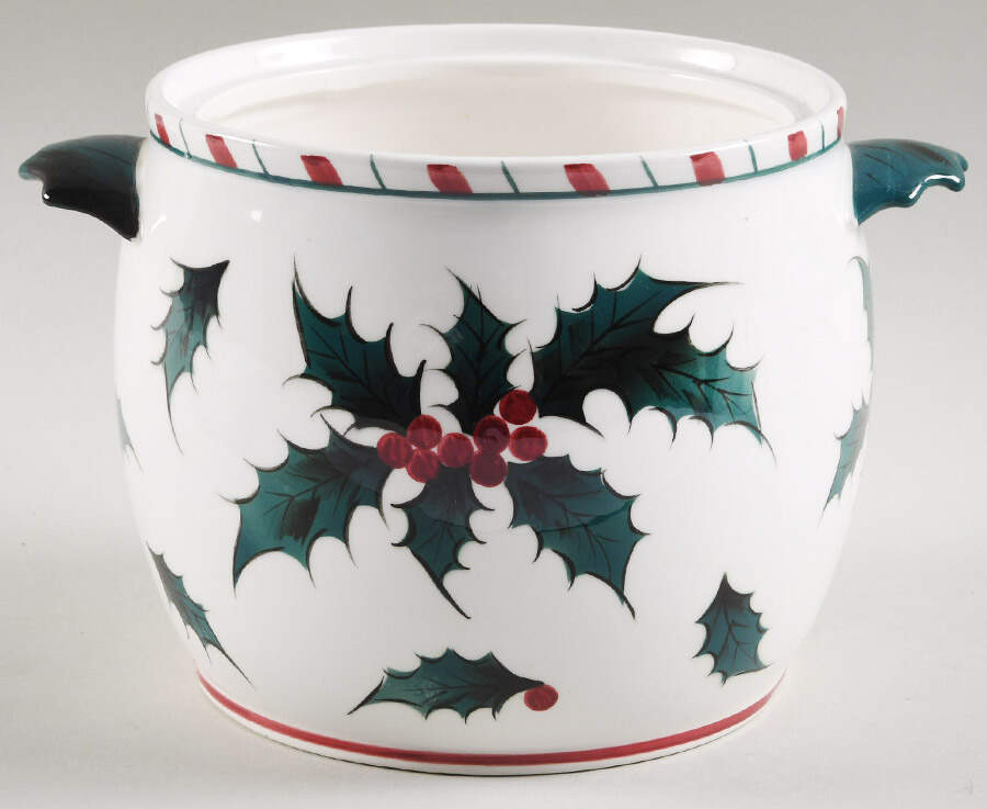 Holly Candy Cane Cookie Jar No Lid by Lefton-1