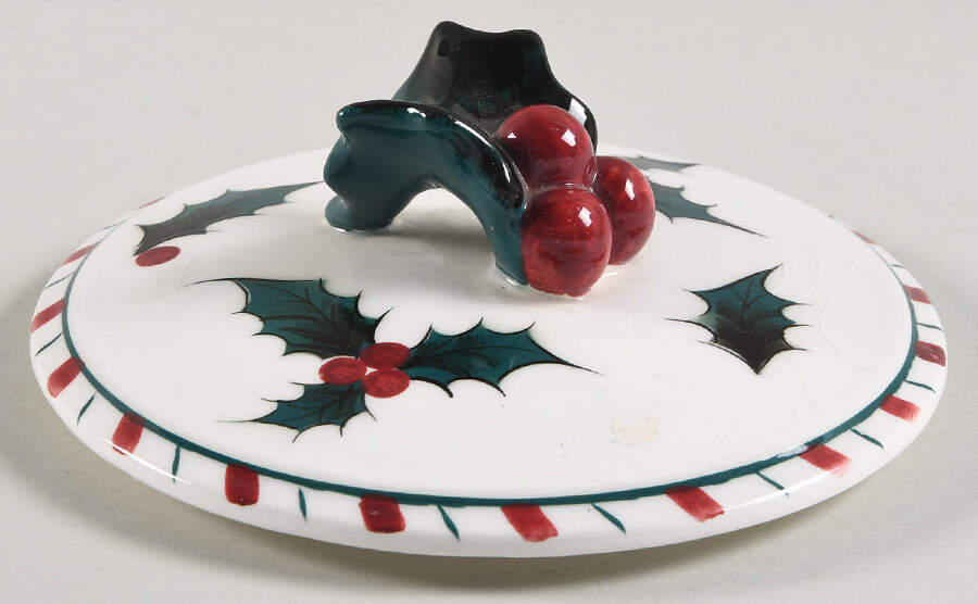 Holly Candy Cane Lid for Cookie Jar by Lefton-1