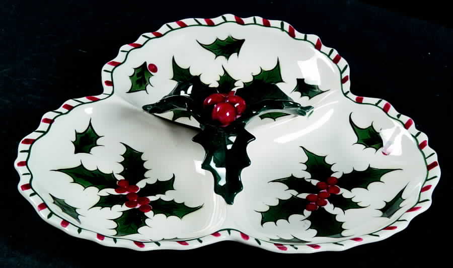 Holly Candy Cane 3-Part Relish by Lefton-1