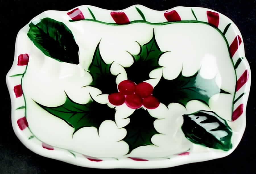 Holly Candy Cane Small Ashtray by Lefton-1