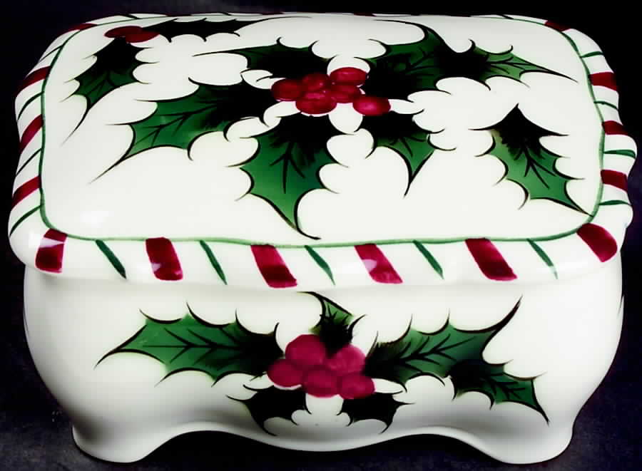Holly Candy Cane Cigarette Box & Lid by Lefton-1