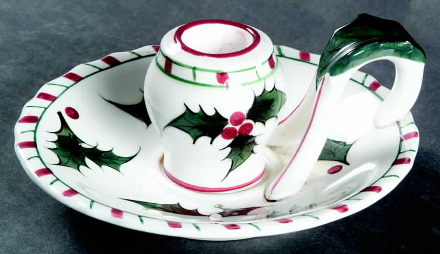 Holly Candy Cane Candleholder by Lefton-1