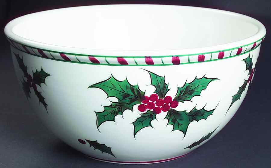 Holly Candy Cane Punch Bowl by Lefton-1