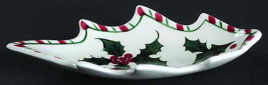 Holly Candy Cane 7" Leaf Dish by Lefton-1