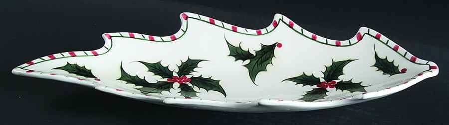 Holly Candy Cane 15" Leaf Dish by Lefton-1