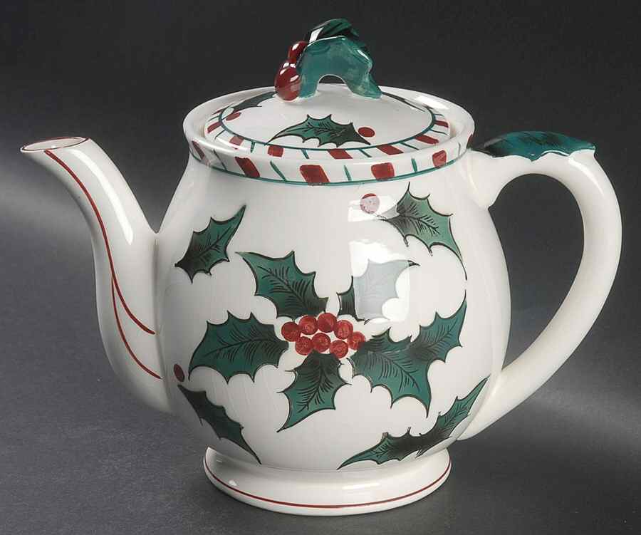 Holly Candy Cane Teapot & Lid by Lefton-1