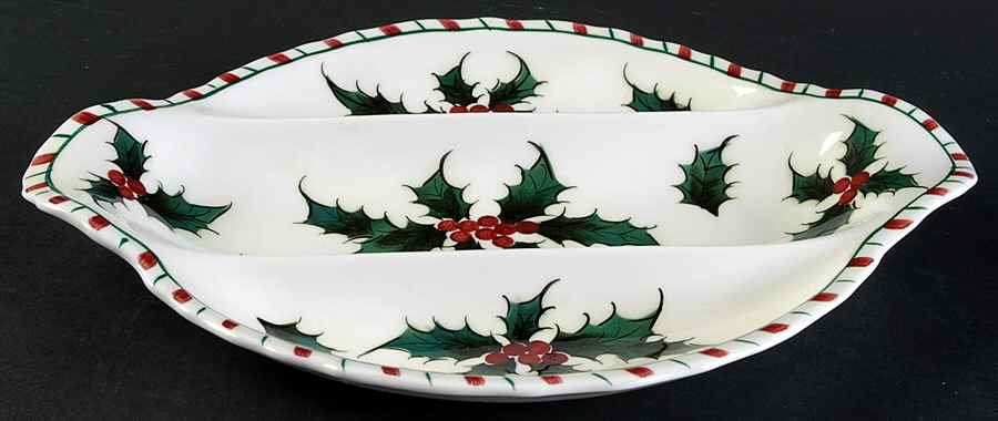 Holly Candy Cane 3-Part Oval Divided Server by Lefton-1