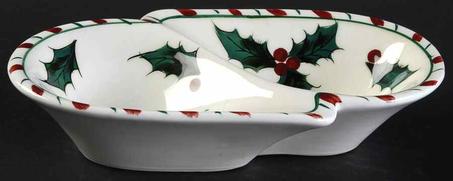 Holly Candy Cane Divided Sauce Dip by Lefton-1