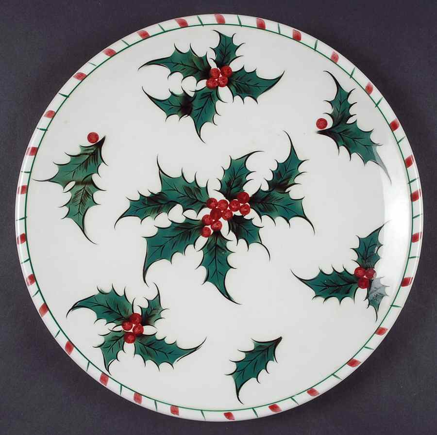 Holly Candy Cane Dinner Plate by Lefton-1