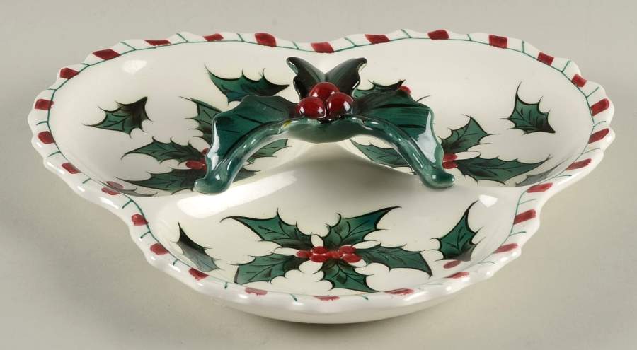 Holly Candy Cane Handled 3-Part Divided Server by Lefton-1