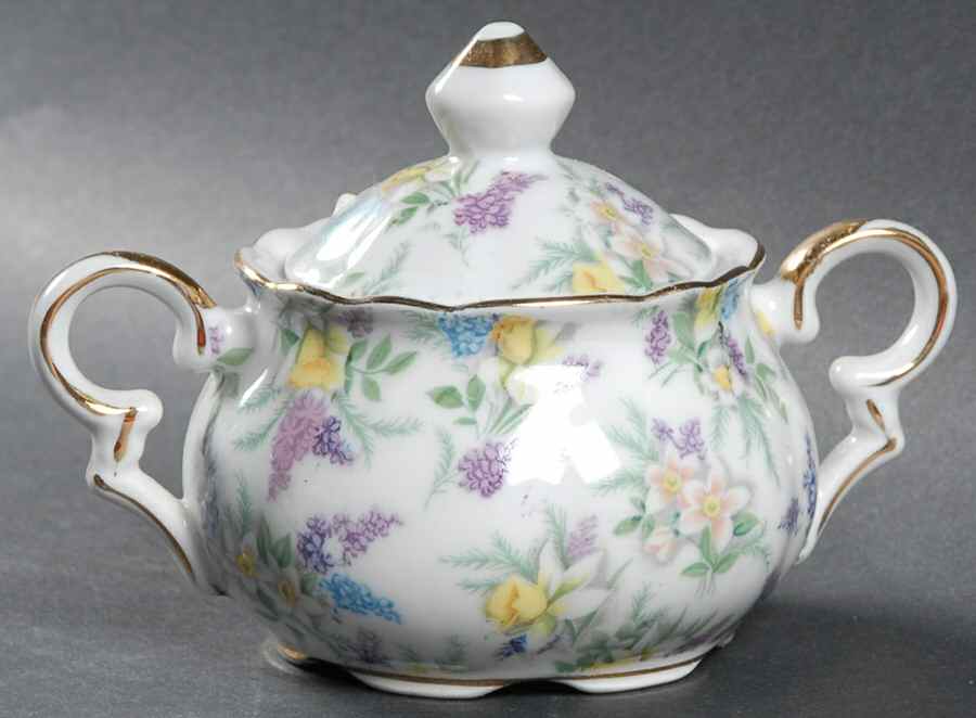 Lilac Chintz Sugar Bowl & Lid by Lefton-1