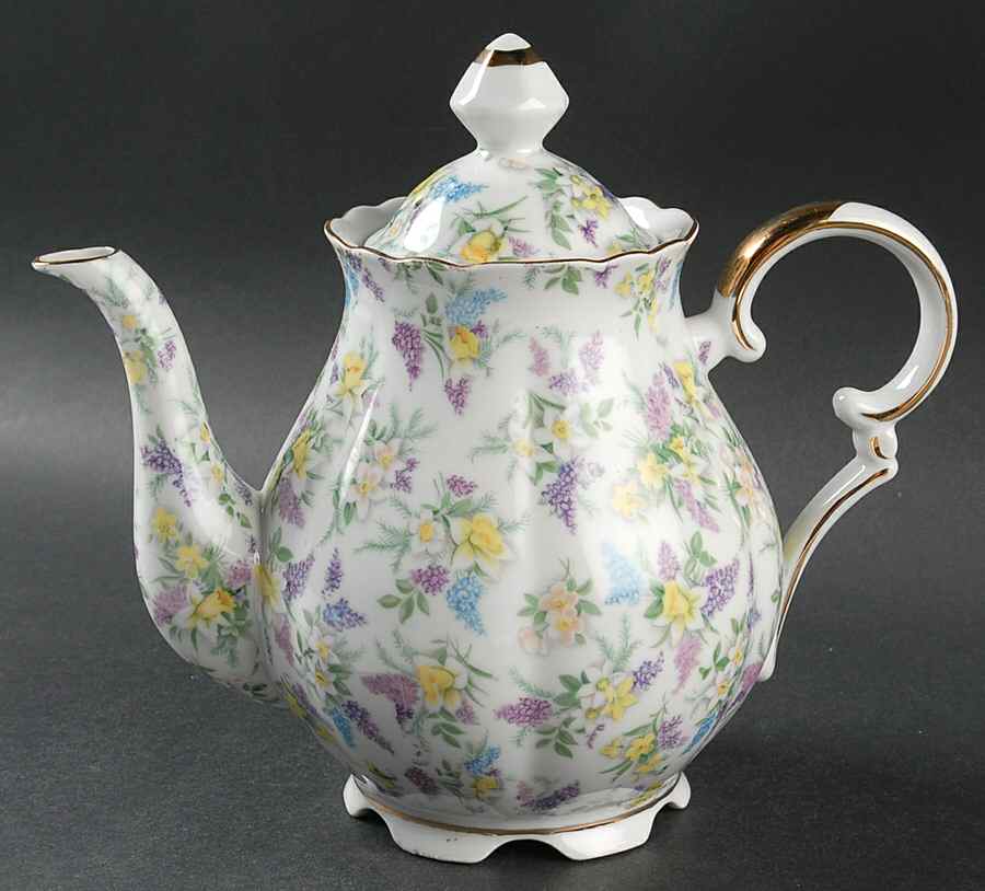 Lilac Chintz Teapot & Lid by Lefton-1