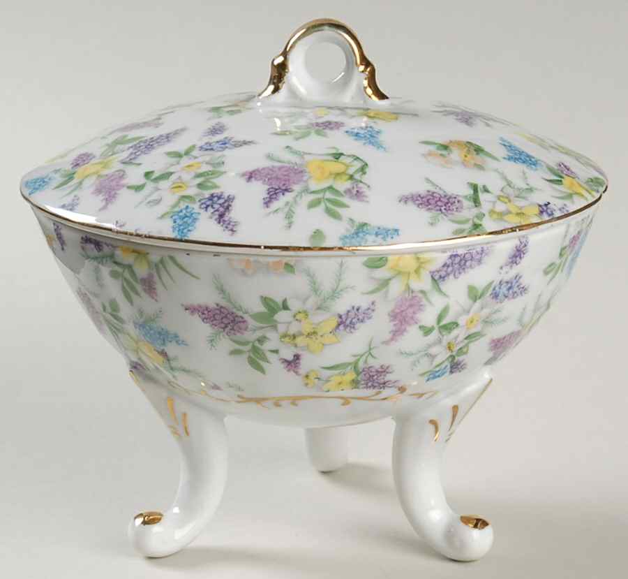 Lilac Chintz 5" Candy Box with Lid by Lefton-1