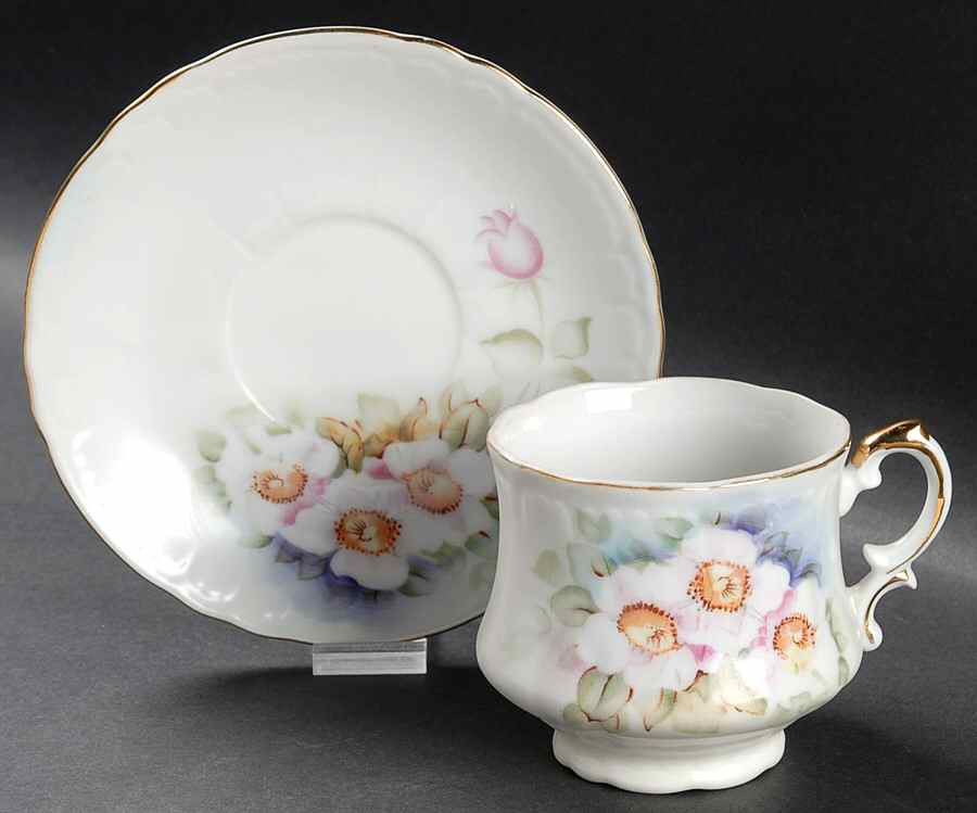 Magnolia Footed Cup & Saucer Set by Lefton-1