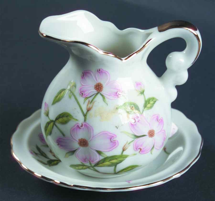 Pink Dogwood Miniature Pitcher and Bowl Set by Lefton-1