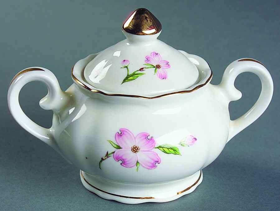 Pink Dogwood Sugar Bowl & Lid by Lefton-1