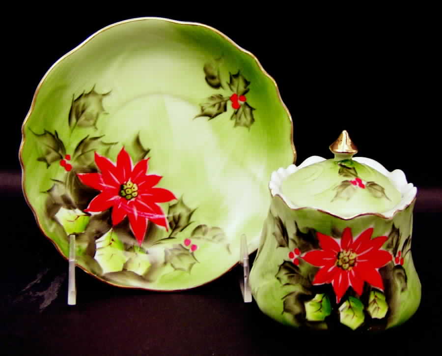 Poinsettia Jam/Jelly & Lid W/Underplate by Lefton-1