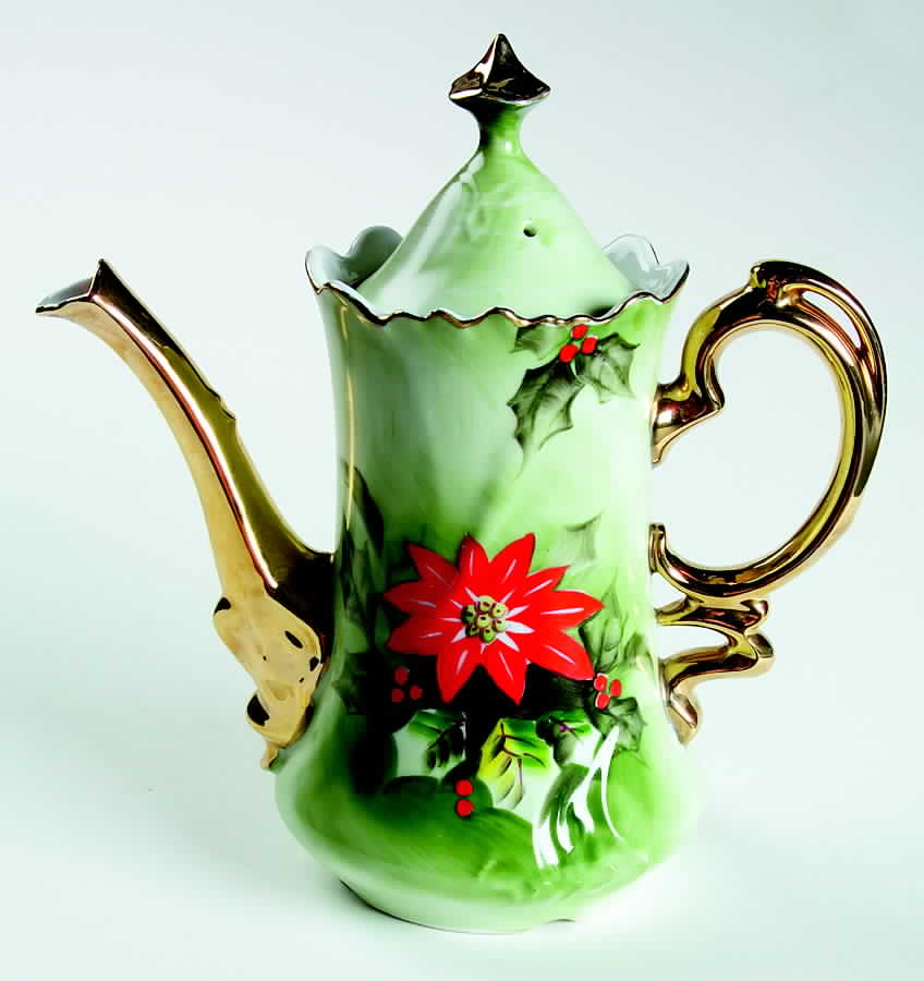 Poinsettia Coffee Pot & Lid by Lefton-1