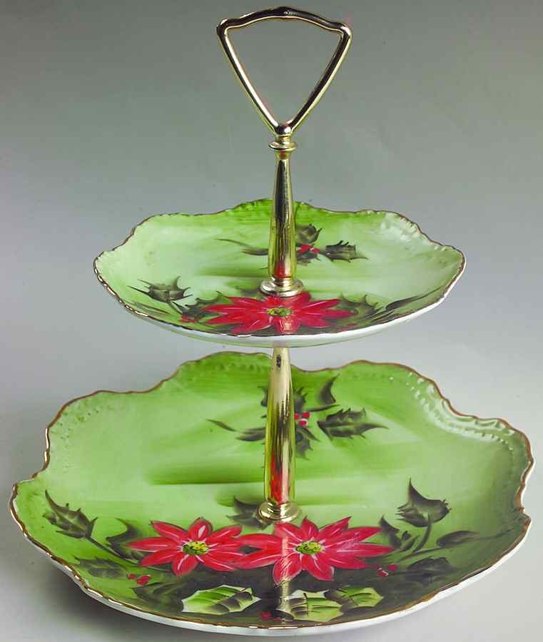 Poinsettia 2 Tiered Serving Tray (Lunch & Bread/Butter Plate) by Lefton-1