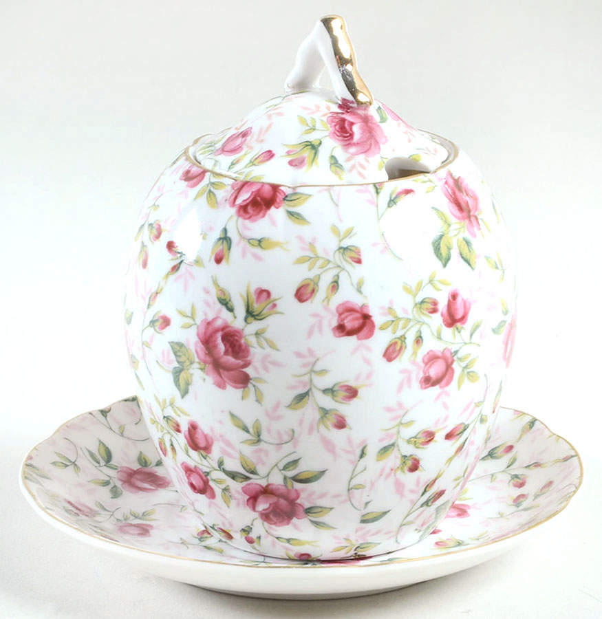 Rose Chintz Jam/Jelly & Lid W/Underplate by Lefton-1