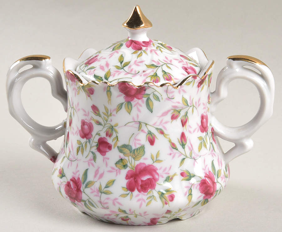 Rose Chintz Sugar Bowl & Lid by Lefton-1