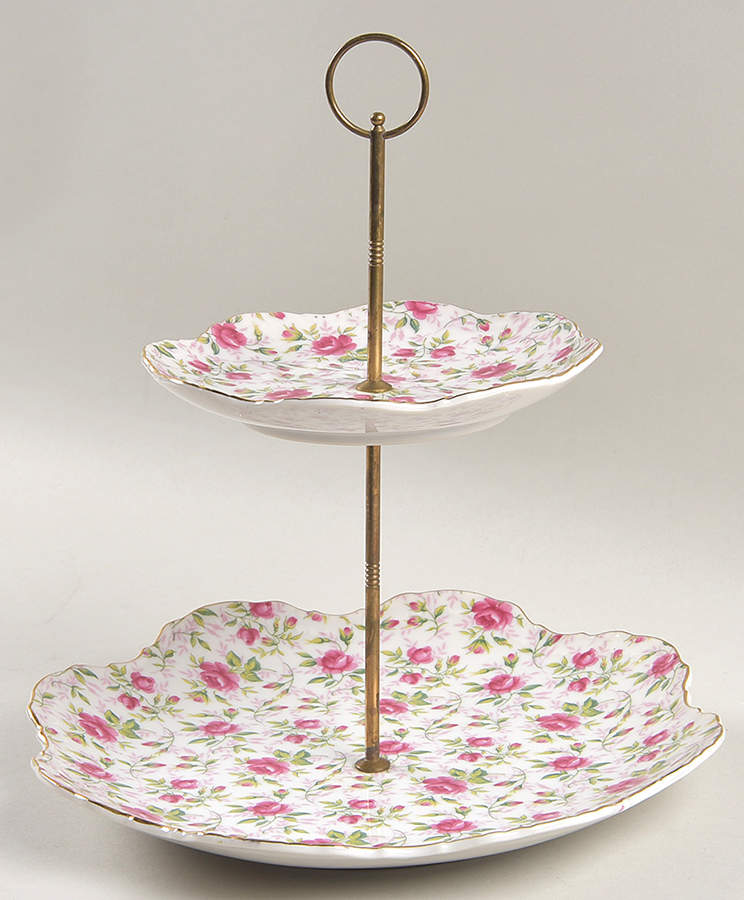 Rose Chintz 2 Tiered Serving Tray (Lunch & Bread/Butter Plate) by Lefton-1