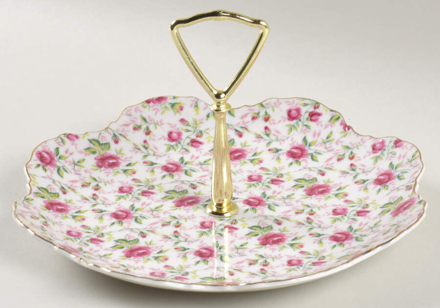 Rose Chintz Round Serving Plate with Handle (LP) by Lefton-1