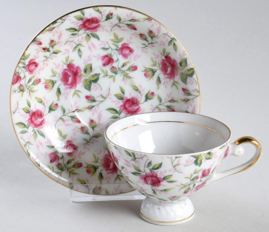 Rose Chintz Footed Demitasse Cup & Saucer Set by Lefton-1