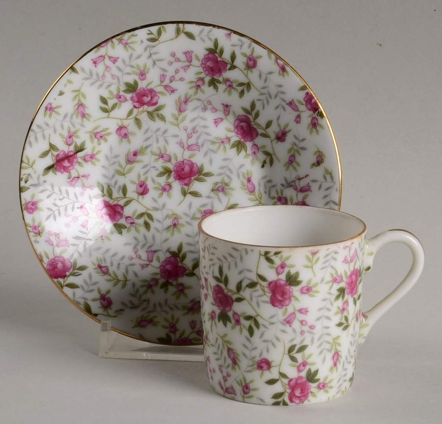 Rose Chintz Flat Demitasse Cup & Saucer Set by Lefton-1
