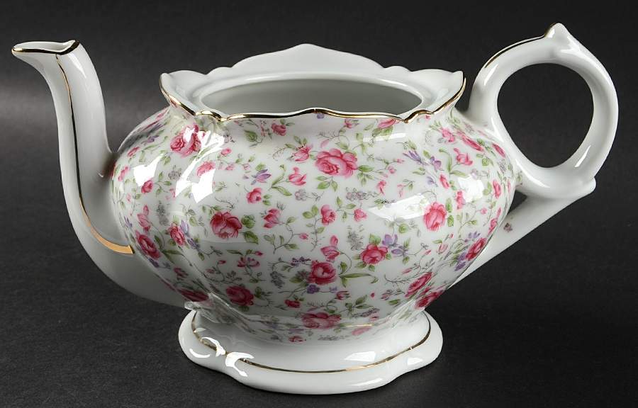 Rose Chintz Musical Teapot No Lid by Lefton-1