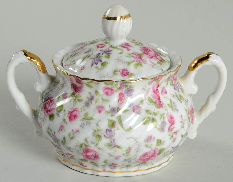 Rose Chintz Sugar Bowl & Lid by Lefton-1