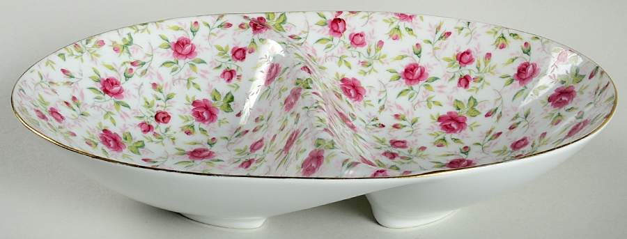 Rose Chintz 11" Oval Divided Vegetable Bowl by Lefton-1