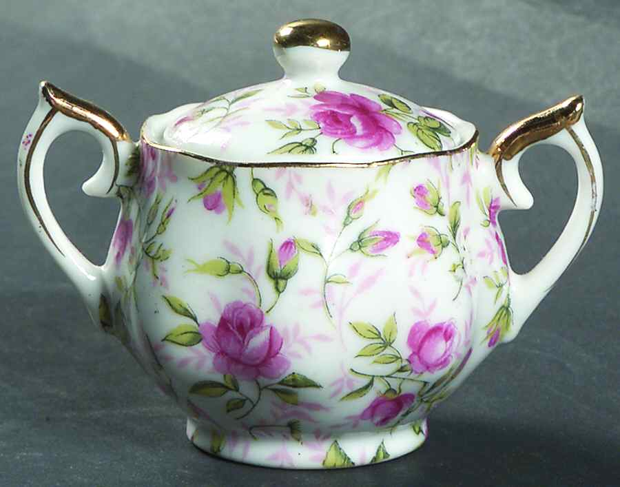 Rose Chintz Individual Sugar Bowl & Lid by Lefton-1
