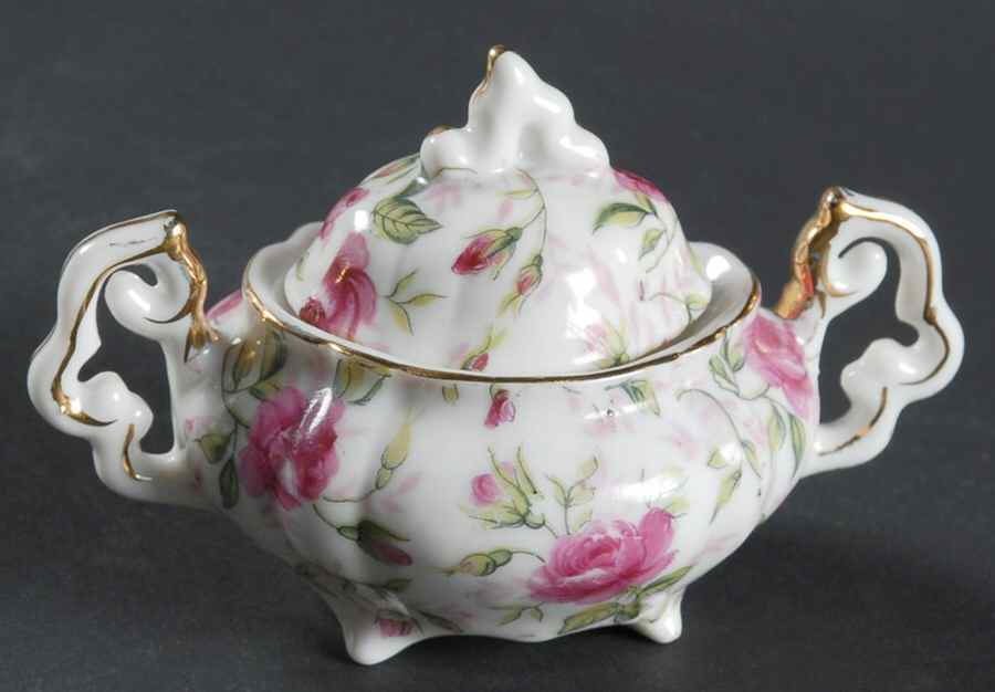 Rose Chintz Mini Sugar Bowl & Lid by Lefton-1