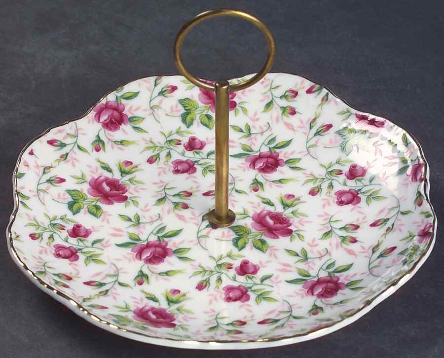 Rose Chintz Round Serving Plate with Handle (BBr) by Lefton-1