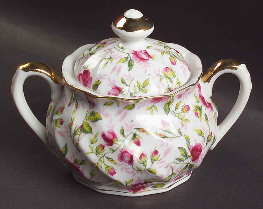 Rose Chintz Sugar Bowl & Lid by Lefton-1