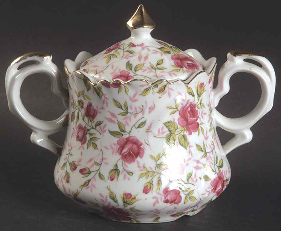 Rose Chintz Sugar Bowl & Lid by Lefton-1