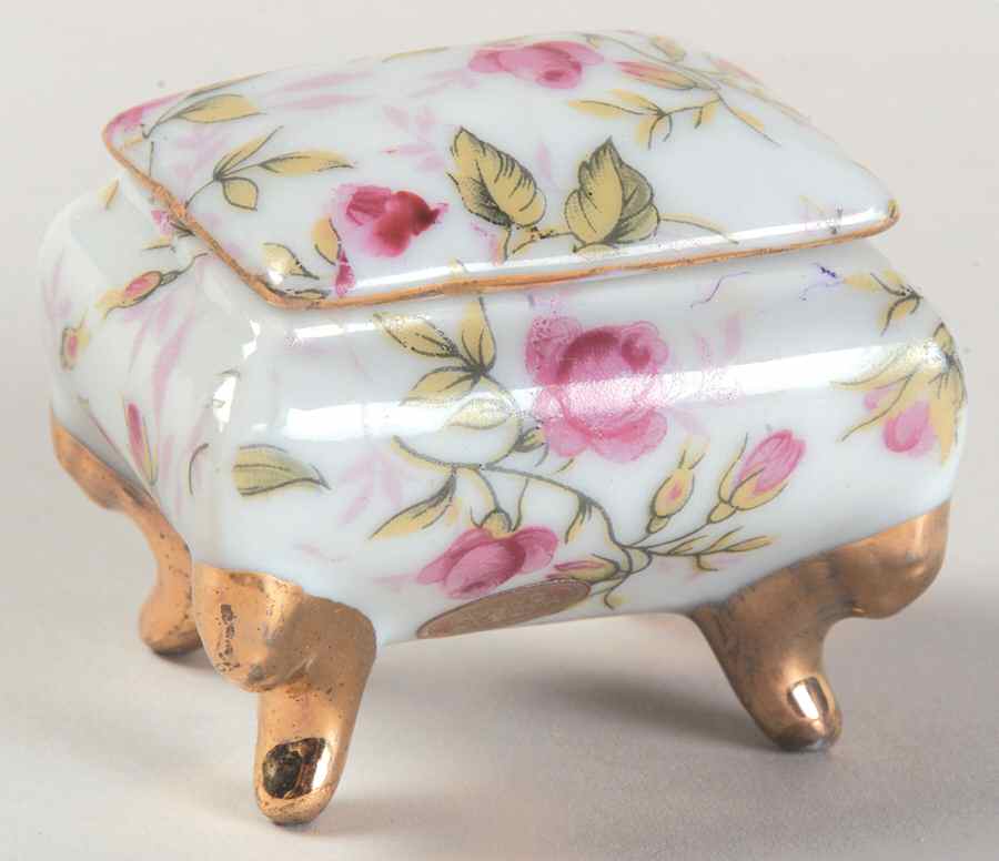 Rose Chintz 1" Rectangular Pill Box with Lid by Lefton-1