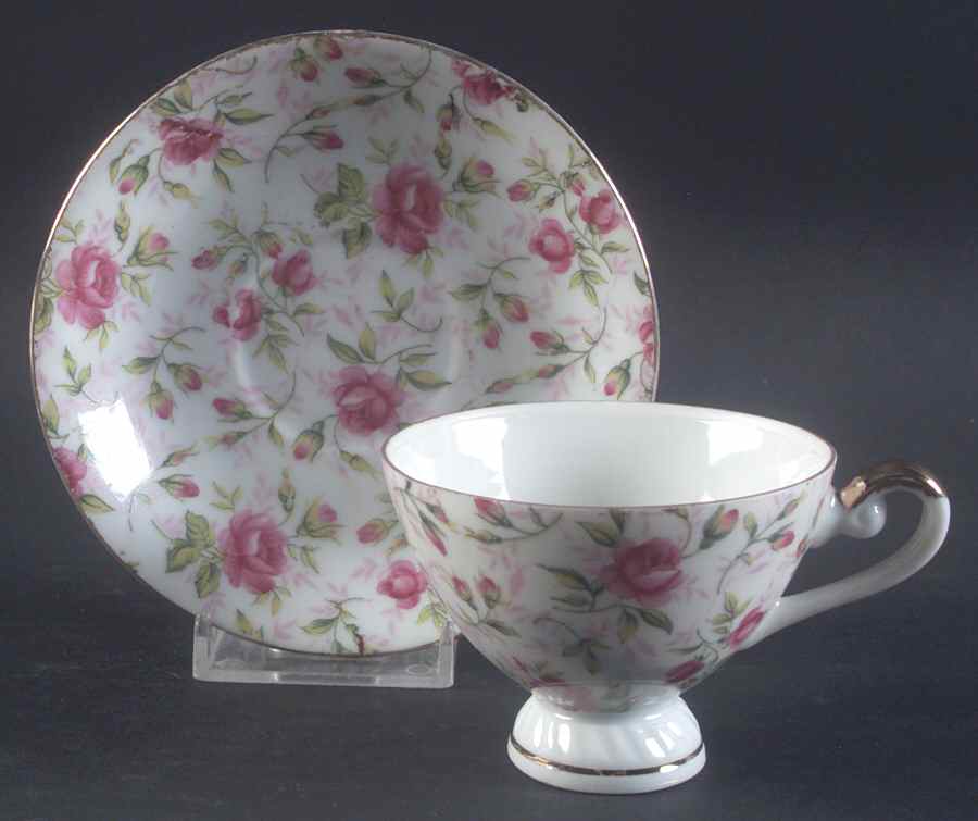 Rose Chintz Footed Demitasse Cup & Saucer Set by Lefton-1