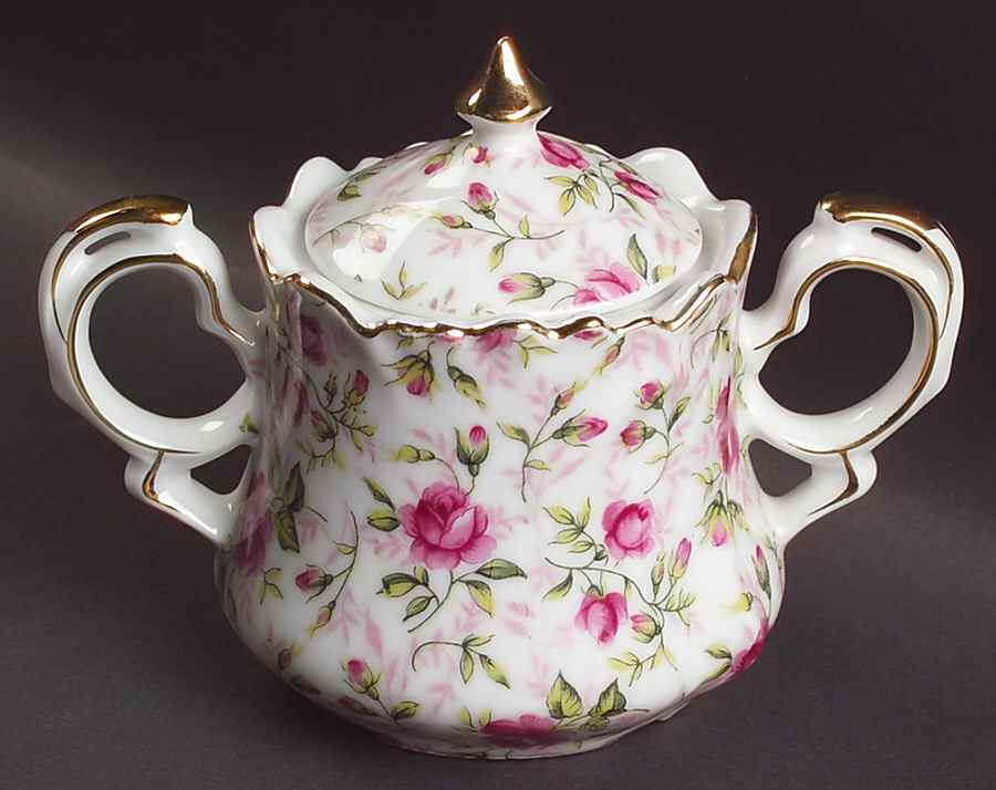 Rose Chintz Sugar Bowl & Lid by Lefton-1