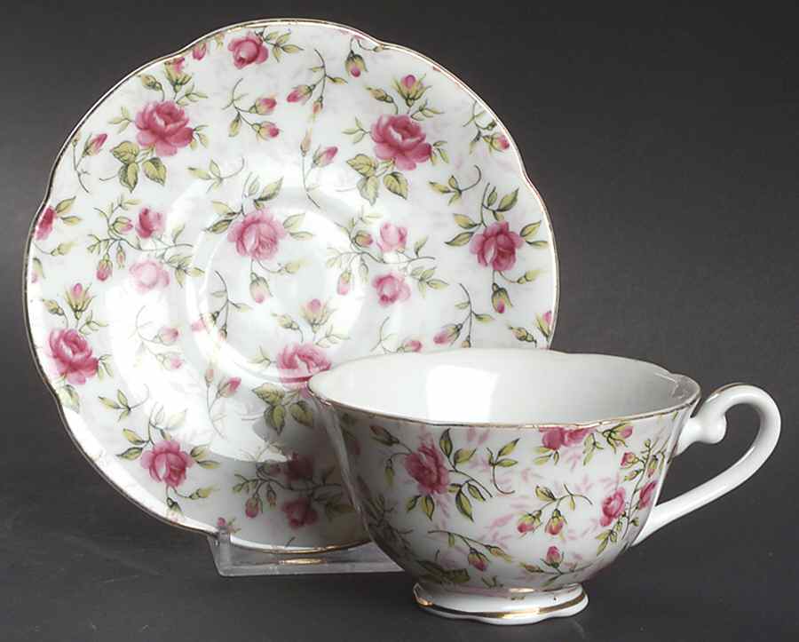Rose Chintz Footed Cup & Saucer Set by Lefton-1