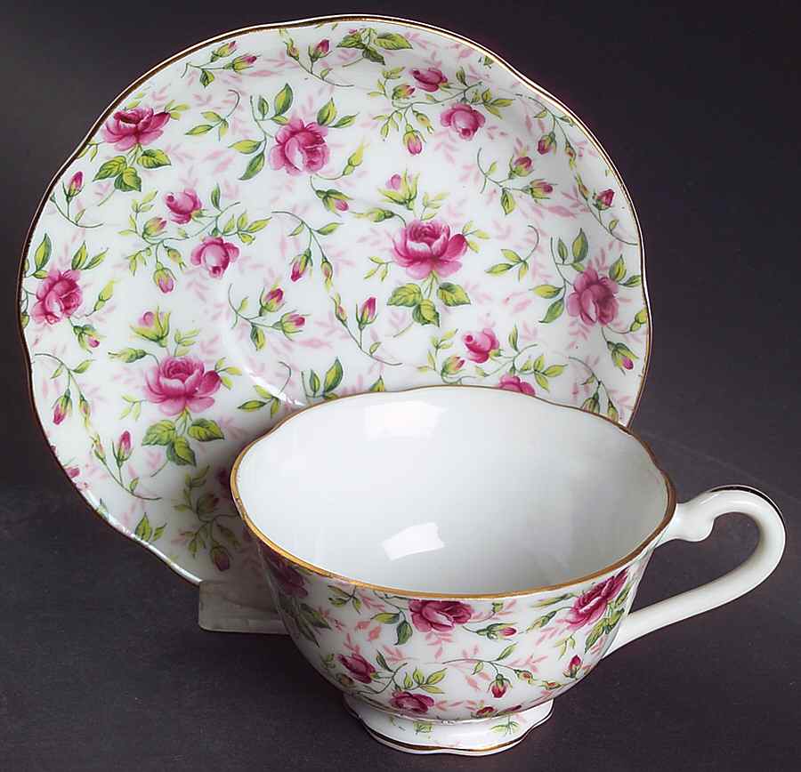 Rose Chintz Footed Cup & Saucer Set by Lefton-1