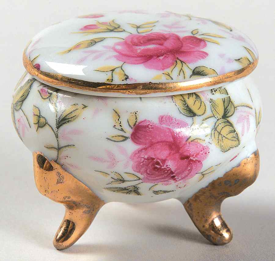 Rose Chintz 1" Round Pill Box with Lid by Lefton-1