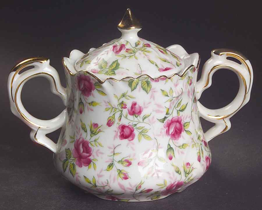 Rose Chintz Sugar Bowl & Lid by Lefton-1